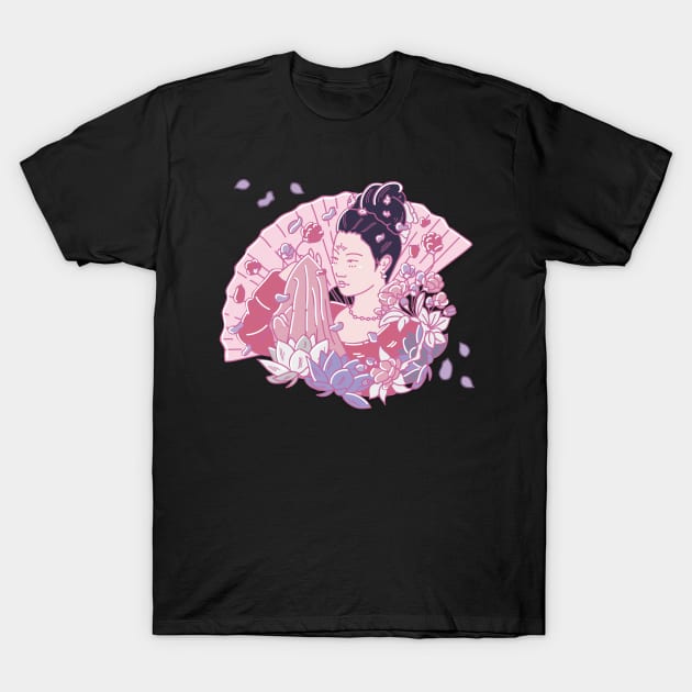 Chinese Traditional Hanfu Woman Flowers illustration petals T-Shirt by nanaminhae